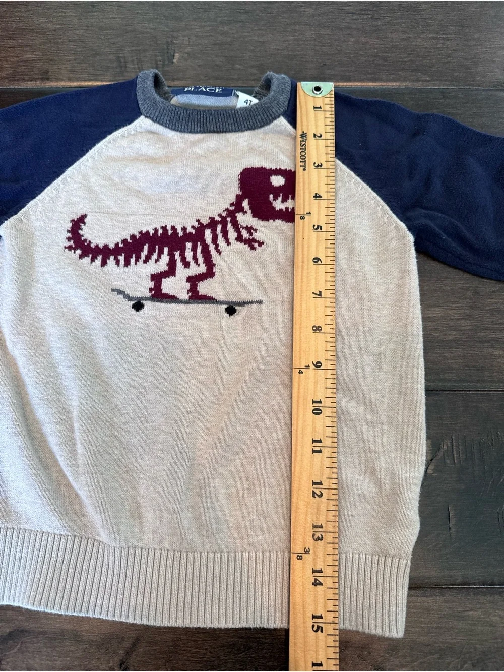 💜3/$15 The Children's Place Boys Dinosaur Skeleton Skateboard Sweater Raglan 4T